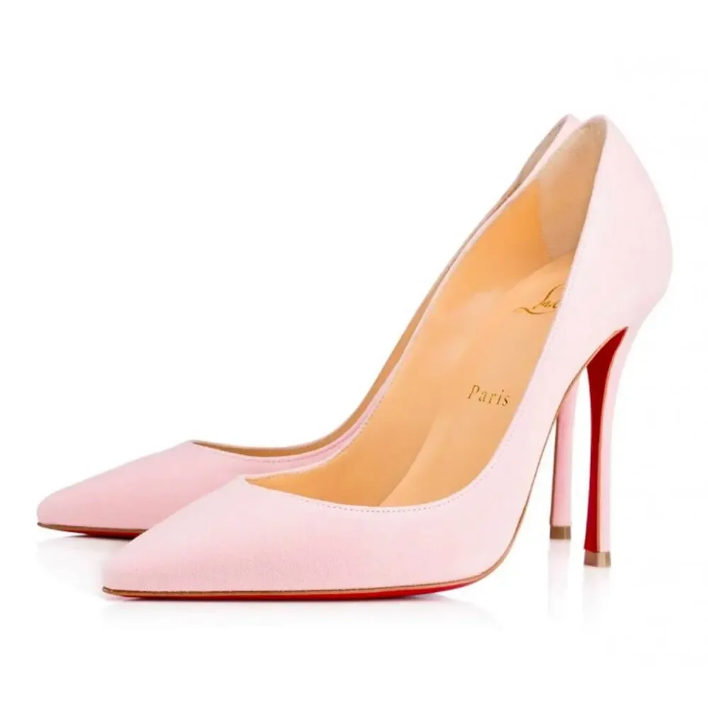Christian Louboutin NIB Decoltish Pink Suede Pointed Toe Stiletto Heels Pumps 40